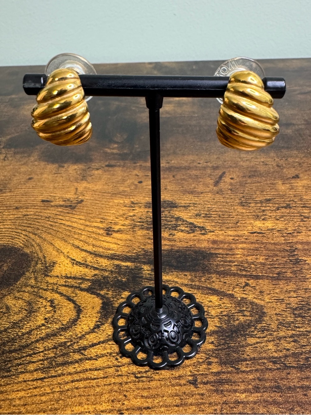 Monet Gold Plated Ribbed Post Back Earrings